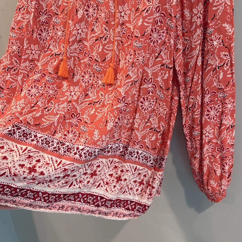 beachlunchlounge | Peach Long Sleeve Tie w/ Tassle Front Blouse - Picture 4 of 13